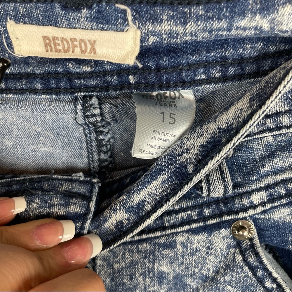 RED FOX Distressed Side Slashed Acid Washed High Rise Jeans 80s - Picture 6 of 6